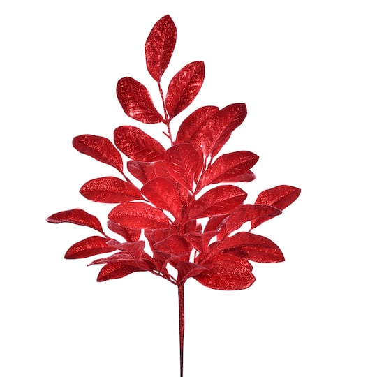 19" Red Artificial Apple Leaf Glitter Bush, 2ct.